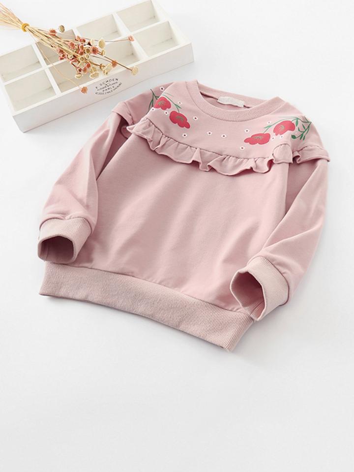 Romwe Frill Trim Florals Pullover