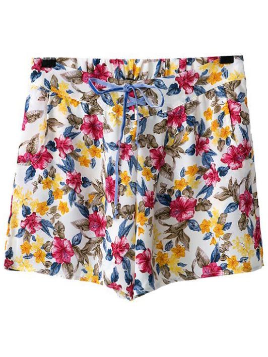 Romwe Multicolor Elastic Tie-waist Bow Print Shorts
