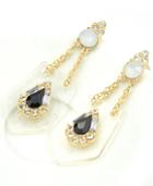 Romwe Black Gemstone Diamond Gold Earrings