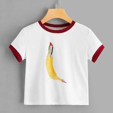 Romwe Lipstick And Banana Print Ringer Tee
