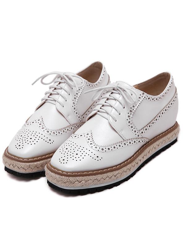 Romwe White Lace Up Pierced Flats