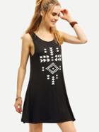 Romwe Black Geometric Print Tank Dress