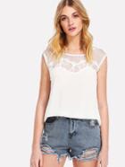 Romwe Illusion Lace Yoke Tunic Top