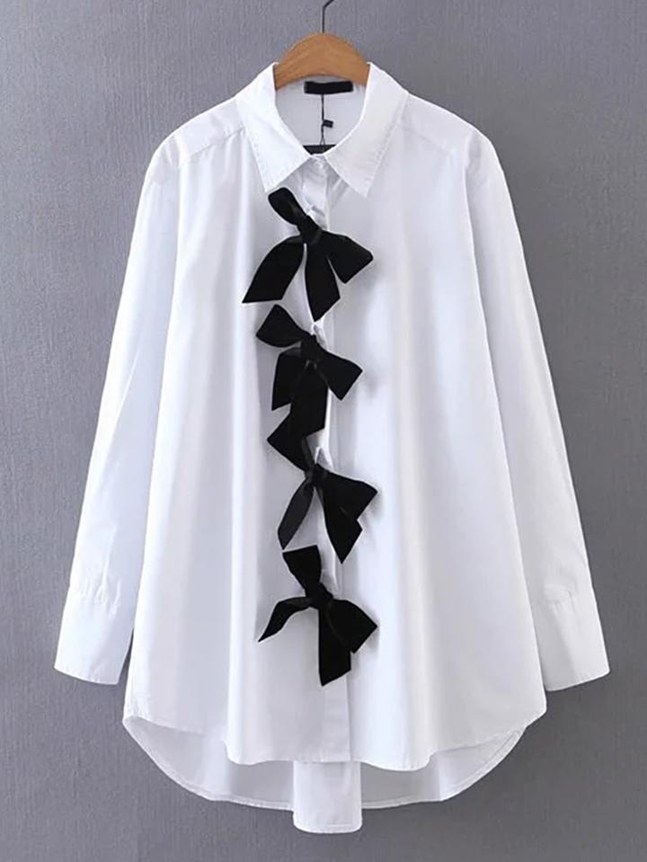 Romwe High Low Blouse With Bow