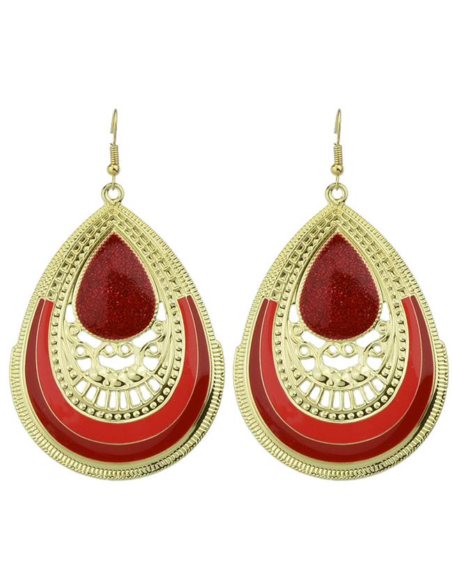 Romwe Red Enamel Big Drop Earrings