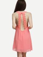 Romwe Pink Halter Neck Crochet Back Dress