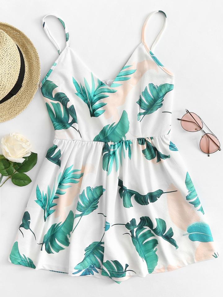 Romwe Tropical Geo Print Cami Romper