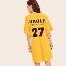 Romwe Number & Letter Print Night Dress