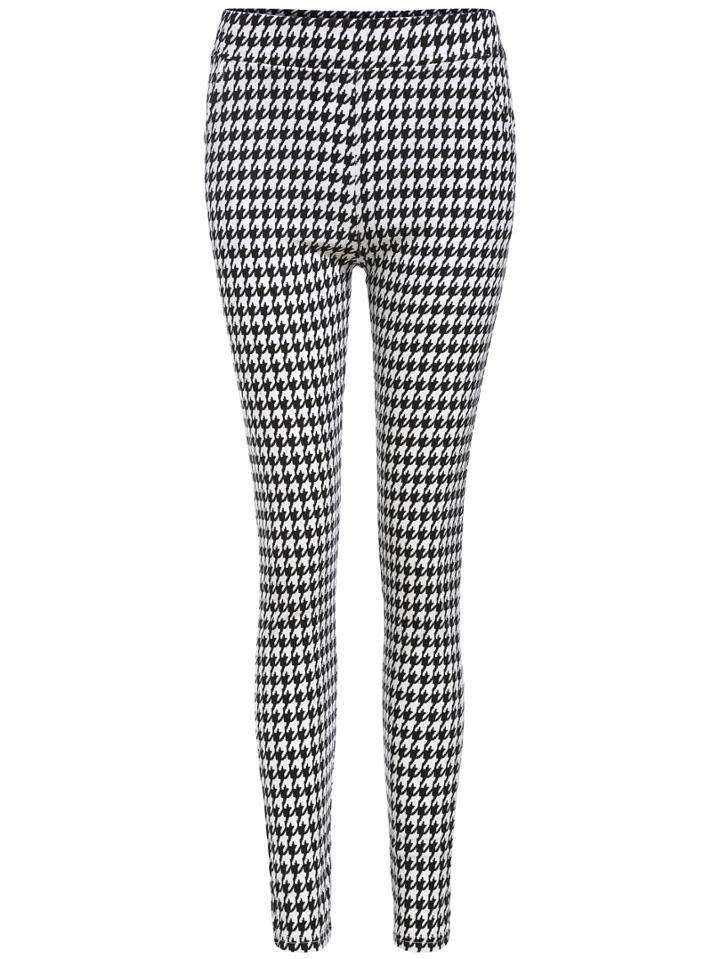 Romwe Elastic Waist Houndstooth Slim Leggings