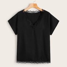 Romwe Lace Panel V-neck Blouse