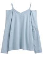 Romwe Blue Cold Shoulder Long Sleeve T-shirt