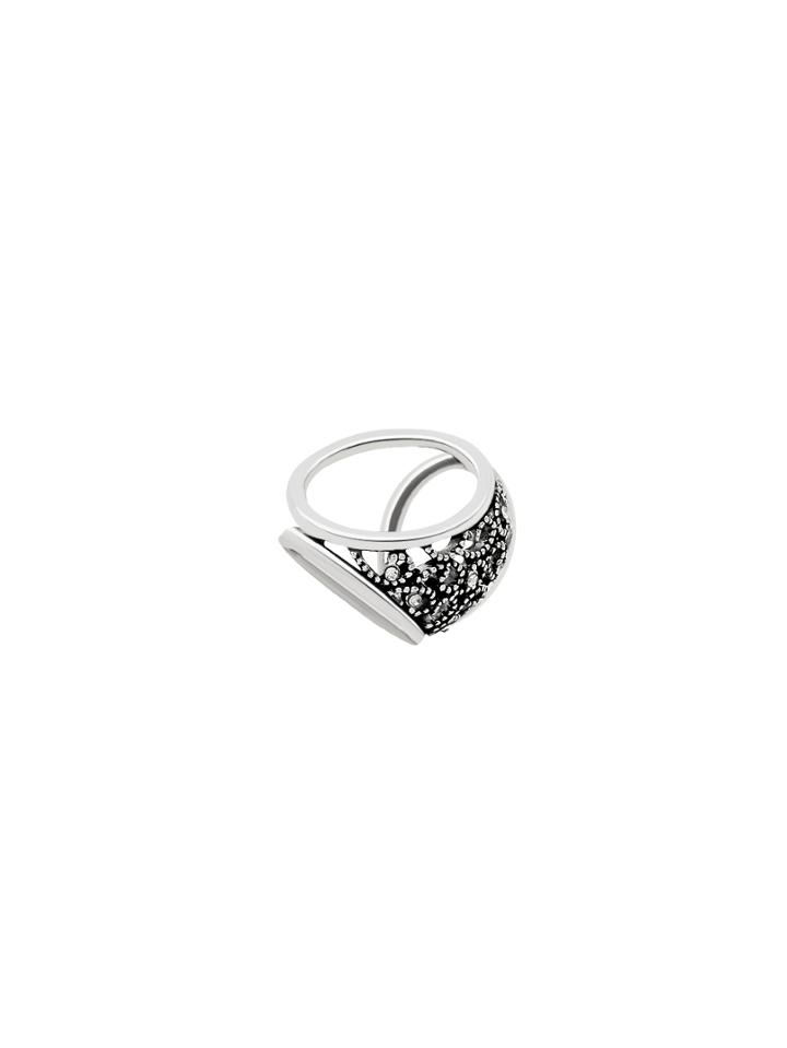 Romwe Antique Silver Cutout Etched Scarf Ring
