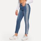 Romwe Striped Panel Skinny Jeans