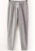 Romwe Black Drawstring Waist Vertical Stripe Pant