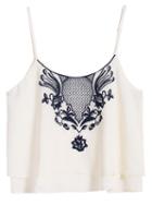 Romwe Criss Cross Embroidered White Vest
