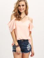 Romwe Pink Cold Shoulder Shirt