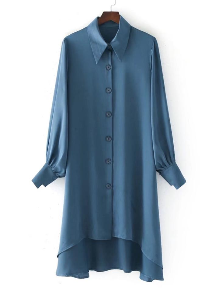 Romwe High Low Satin Shirt Dress