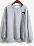Romwe Dropped Shoulder Seam Dolphin Embroidered Sweatshirt