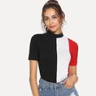 Romwe Mock Neck Cut And Sew Tee