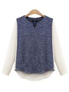 Romwe Contrast V Notch Neck Dip Hem Blouse