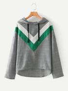 Romwe Chevron Pattern Plaid Hoodie