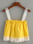 Romwe Yellow Lace Trimmed Crop Top