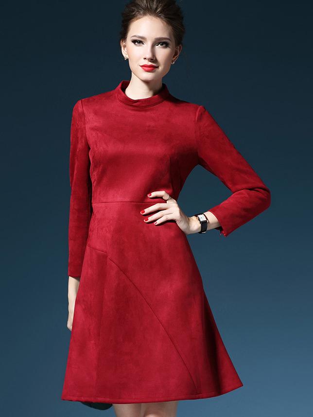 Romwe Red Round Neck Long Sleeve Dress