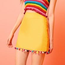 Romwe Pompom Trim Mini Skirt