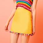 Romwe Pompom Trim Mini Skirt