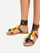 Romwe Tassel Detail Ankle Cuff Flat Sandals