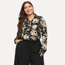 Romwe Plus Chain Pattern V Neckline Shirt