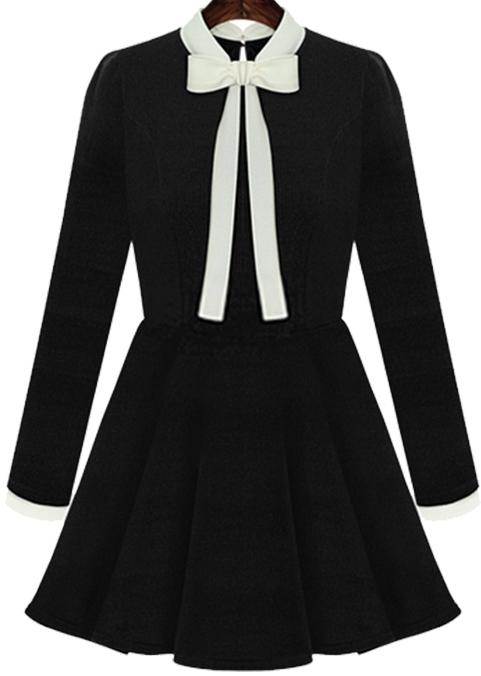 Romwe Bow Collar Flouncing Black Dress
