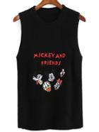 Romwe Mickey Embroidered Knit Hollow Black Tank Top
