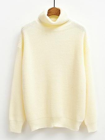 Romwe Turtleneck Dropped Shoulder Seam White Jumper