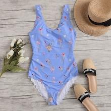 Romwe Floral Scalloped Trim Scoop Neck One Piece Swimwear