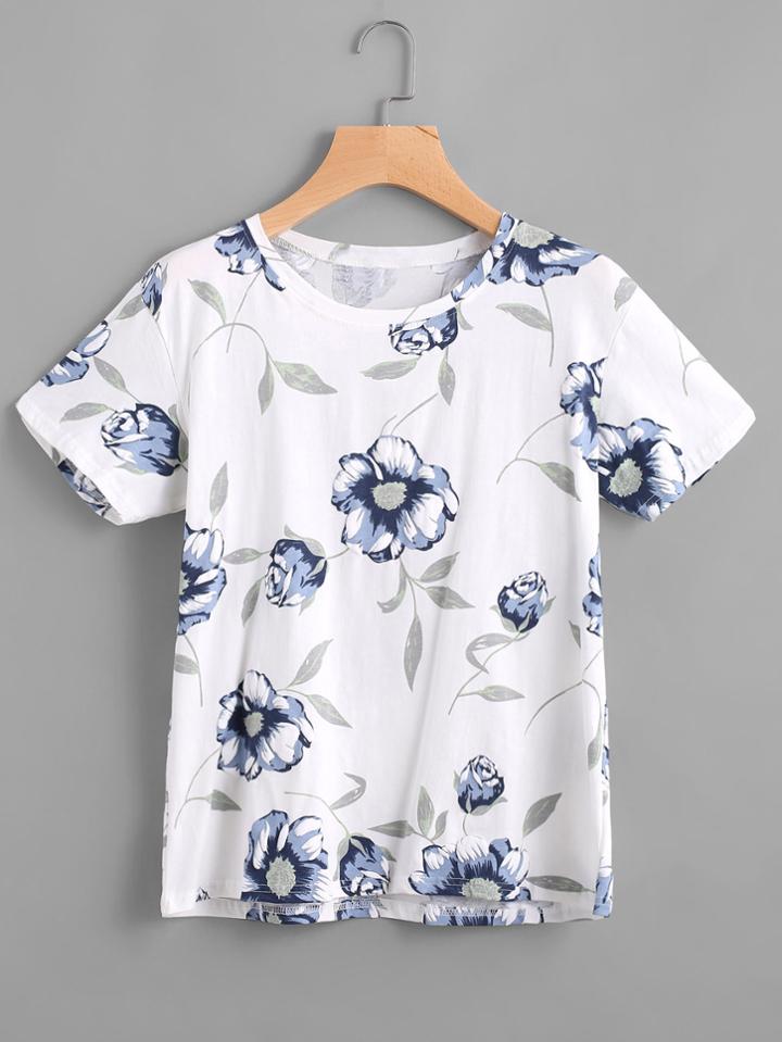Romwe Floral Print Random Tee