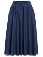 Romwe Elastic Waist Frayed Denim Skirt