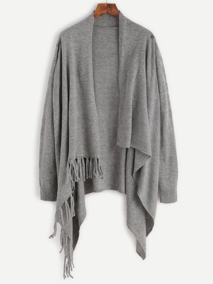 Romwe Grey Long Sleeve Tassel Sweater