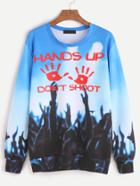 Romwe Blue Print Casual Sweatshirt