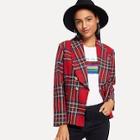 Romwe Plaid Double Breasted Blazer