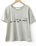 Romwe Letters Print Pocket Grey T-shirt