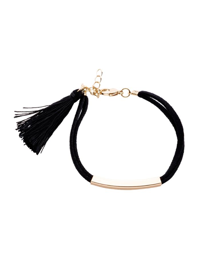 Romwe Black Tassel Metal Trim Charm Bracelet