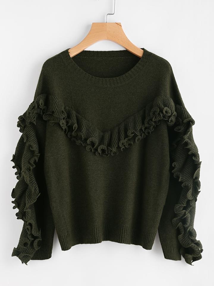 Romwe Lettuce Edge Ruffle Trim Jumper