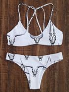 Romwe Animal Print Strappy Back Bikini Set