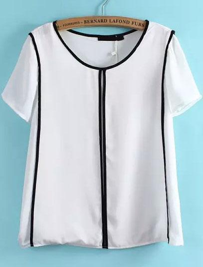 Romwe Round Neck Contrast Edge Top
