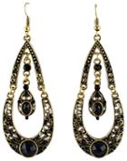 Romwe Black Gemstone Gold Drop Dangle Earrings