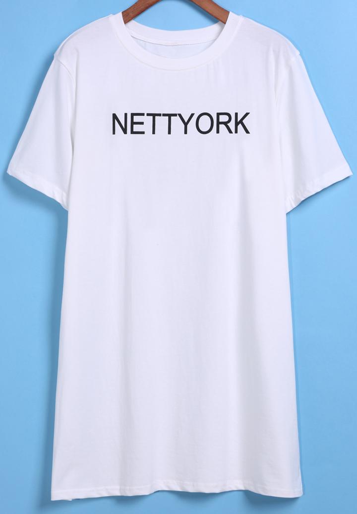 Romwe Letters Print Long T-shirt