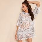 Romwe Scalloped Hem Lace Insert Ditsy Floral Cover Up