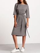 Romwe Grey Crew Neck Tie Waist Dress