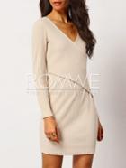 Romwe Apricot Wrap Front Ribbed Sweater Dress